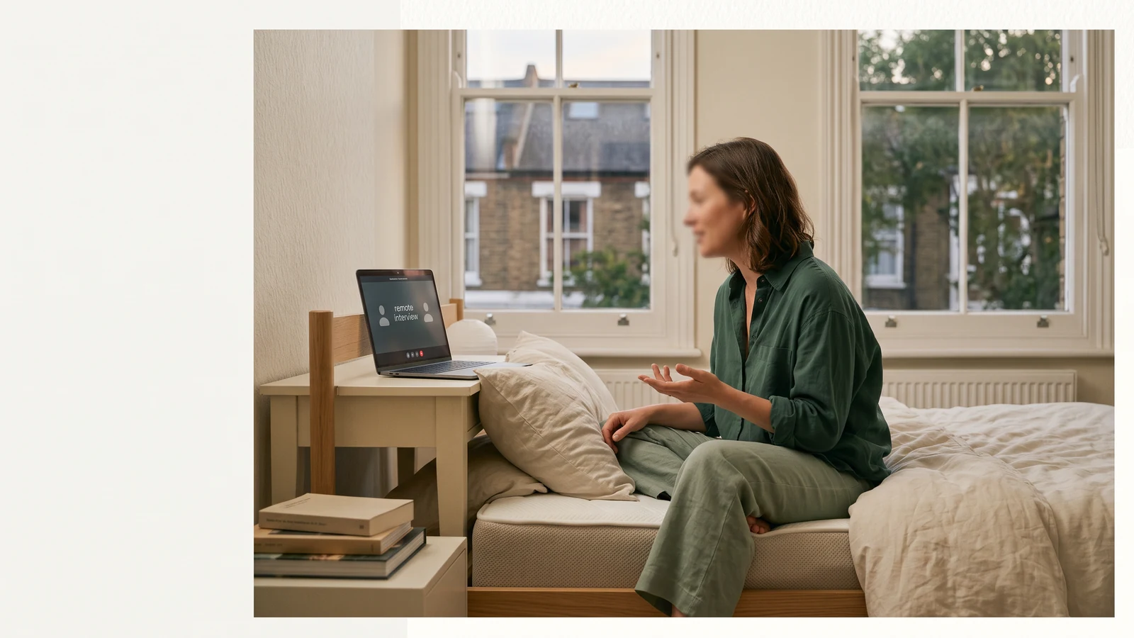 An anonymized London resident in a remote interview describing hot summer nights and the appeal of an affordable temperature-regulating mattress.