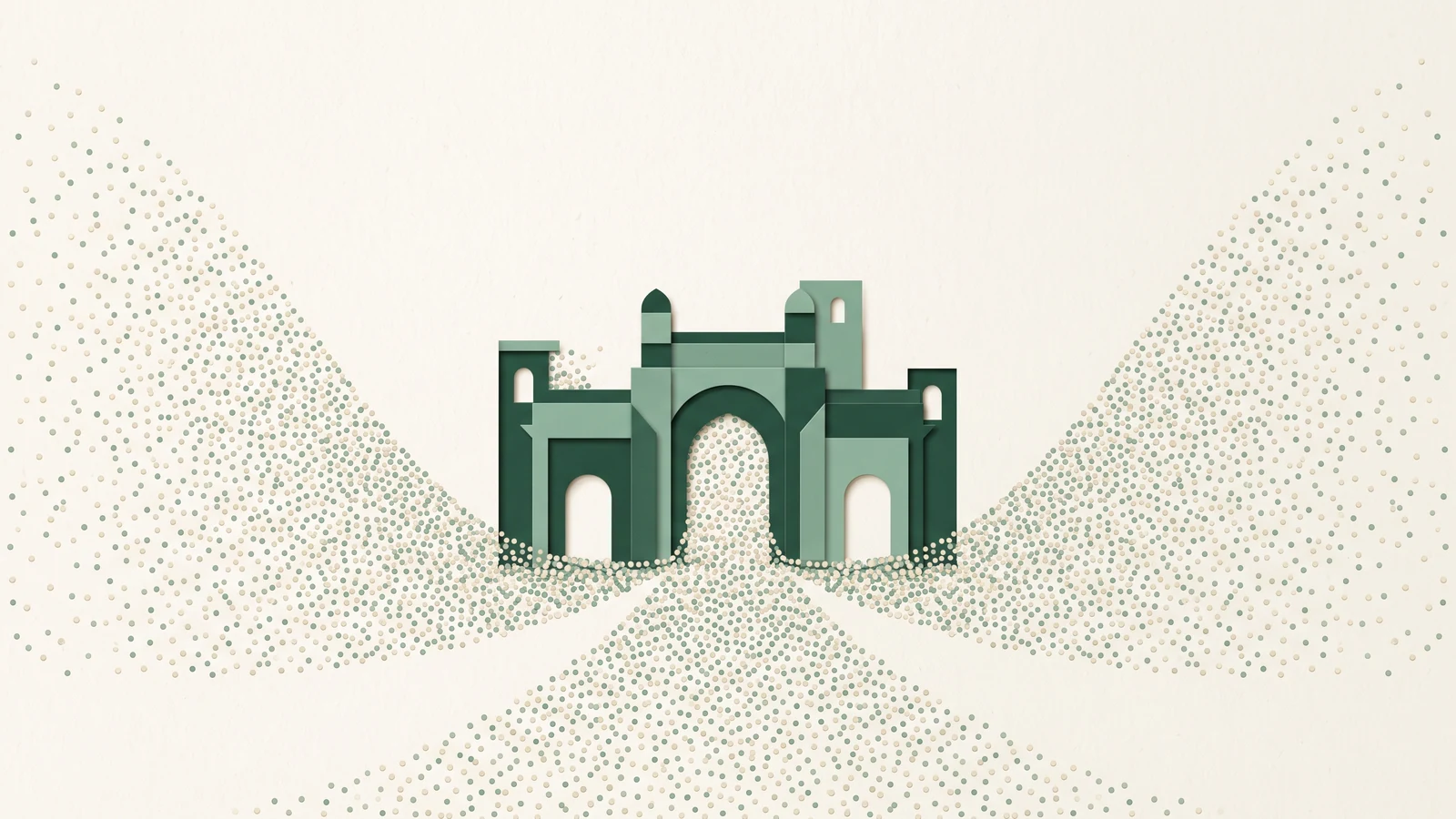 A celebratory global-sales milestone visual for an interactive film game, using five million small light points converging into a palace gate, with no digits or title.