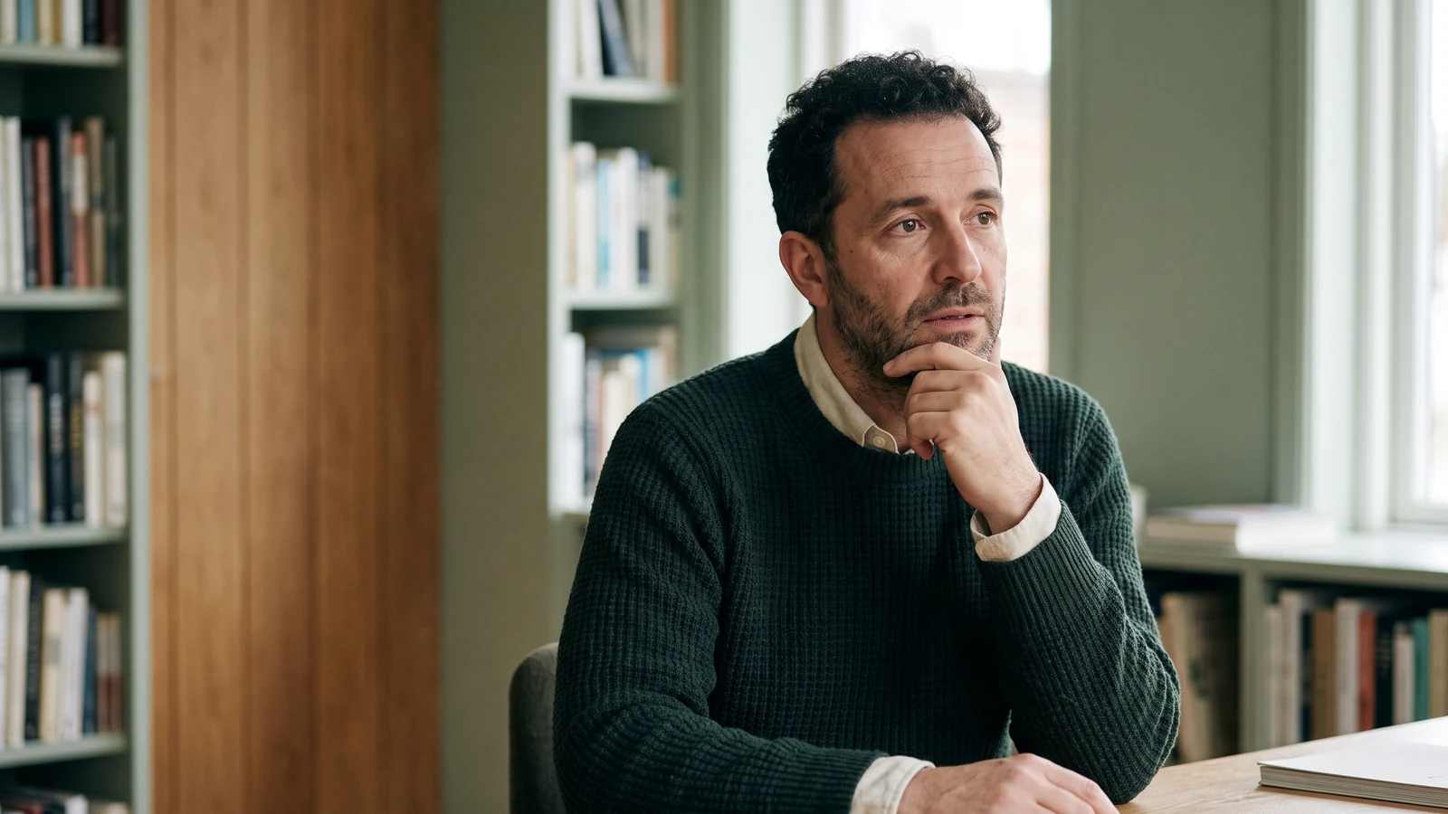 An anonymized male player in a remote interview describing why political intrigue works across gender, thoughtful expression and no subtitles.