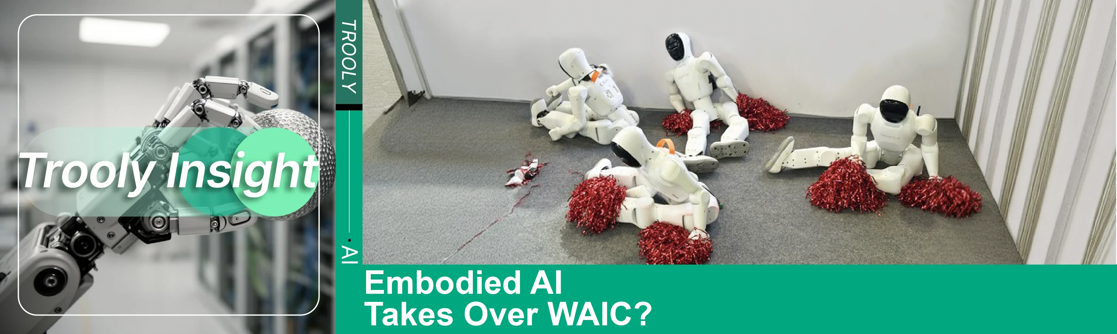 Original Trooly Insight cover for WAIC 2026, showing embodied robots at work in an exhibition hall.